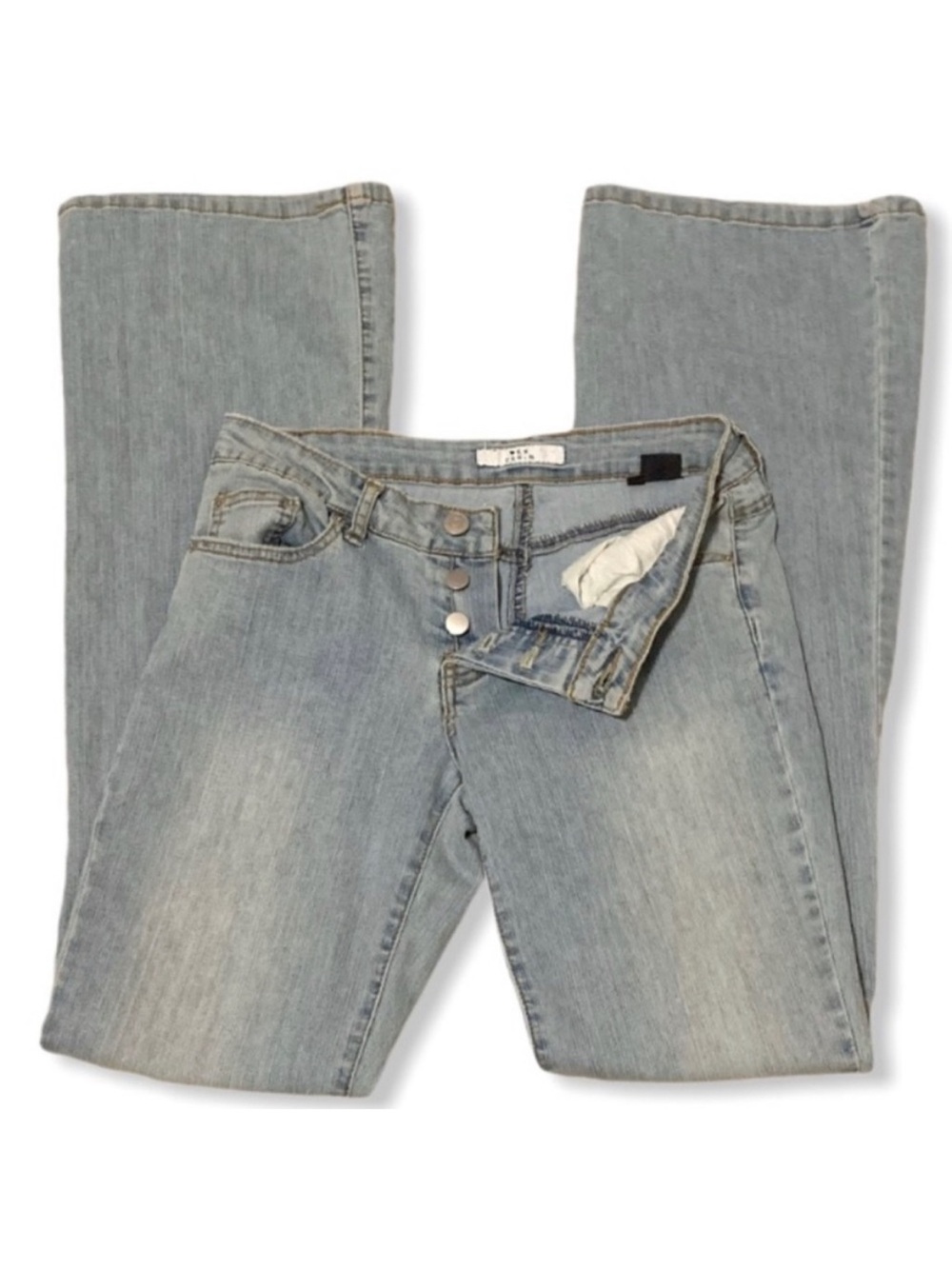 Y2K Rampage Button Fly Streaky Acid Wash Bootcut Light Wash Jeans 2 Grunge Punk